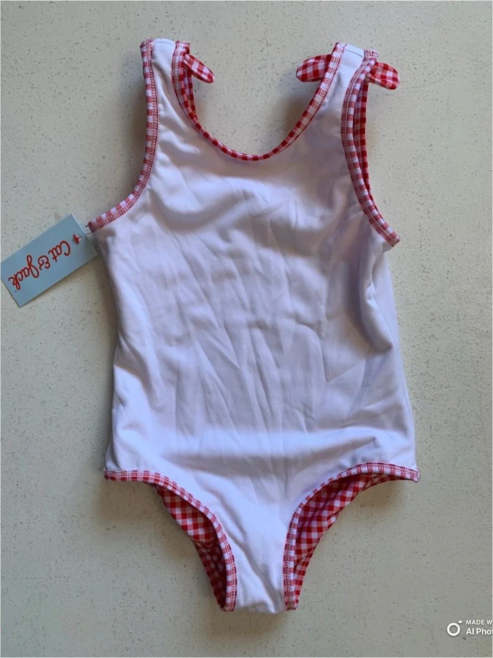 Cat & Jack Girls Red & White Gingham Check One Piece Swimsuit Size 5T NWT